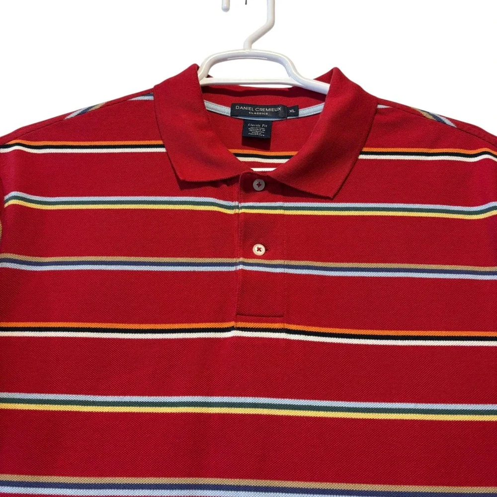 Daniel Cremieux Classics‎ Mens XL Red Striped Polo Shirt Short Sleeve Cotton